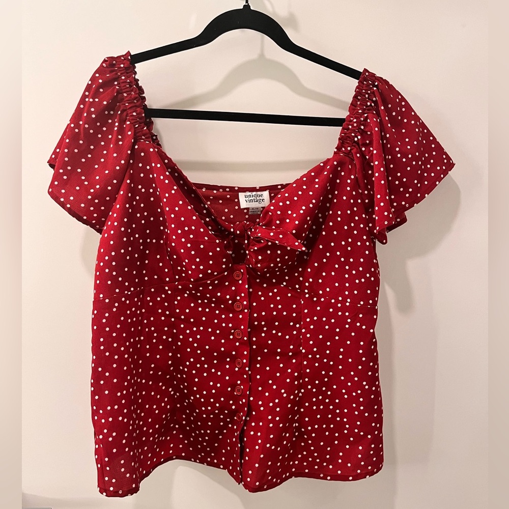 Unique Vintage Red Polka Dot Blouse NWT
